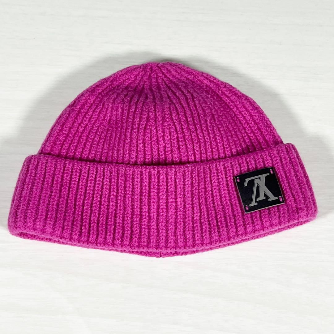 LOUIS VUITTON ルイヴィトン 逆さロゴ ニット帽 ピンク ウール