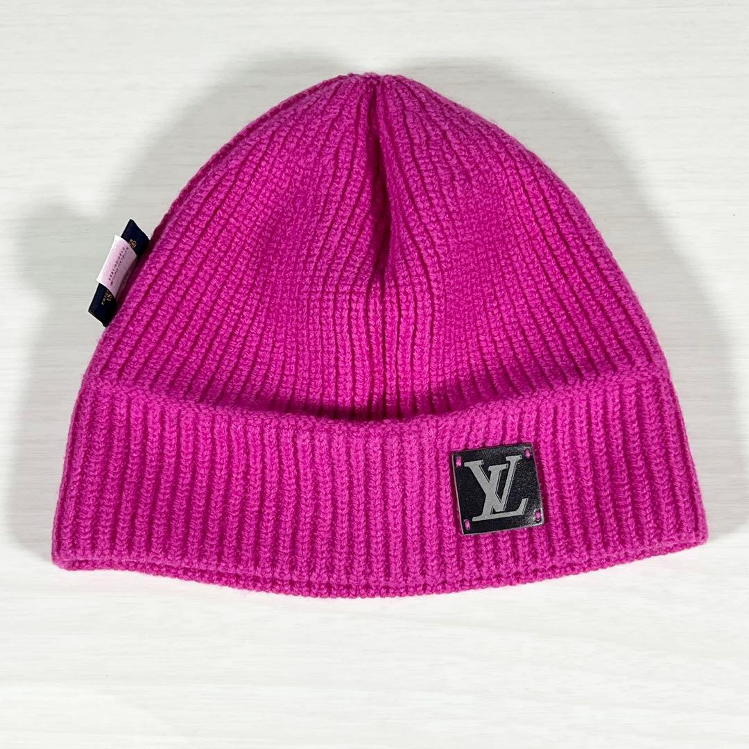 LOUIS VUITTON ルイヴィトン 逆さロゴ ニット帽 ピンク ウール