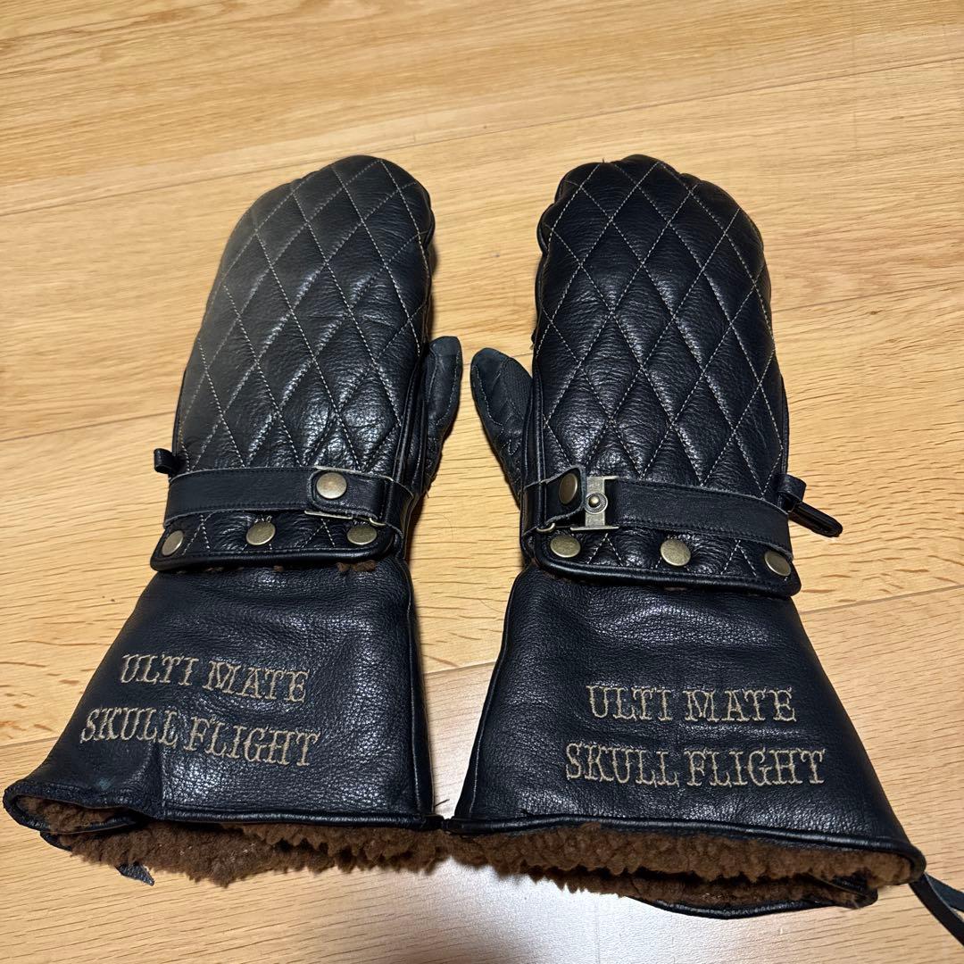 【スカルフライト★ガントレットグローブ黒M】ミトン付き寒冷地仕様　バイクグローブ