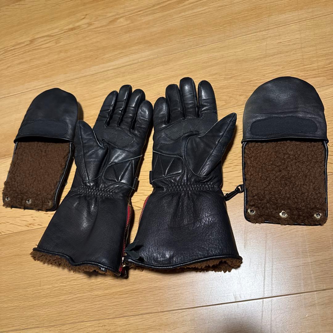 【スカルフライト★ガントレットグローブ黒M】ミトン付き寒冷地仕様　バイクグローブ