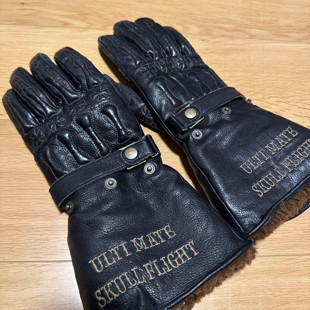 【スカルフライト★ガントレットグローブ黒M】ミトン付き寒冷地仕様　バイクグローブ