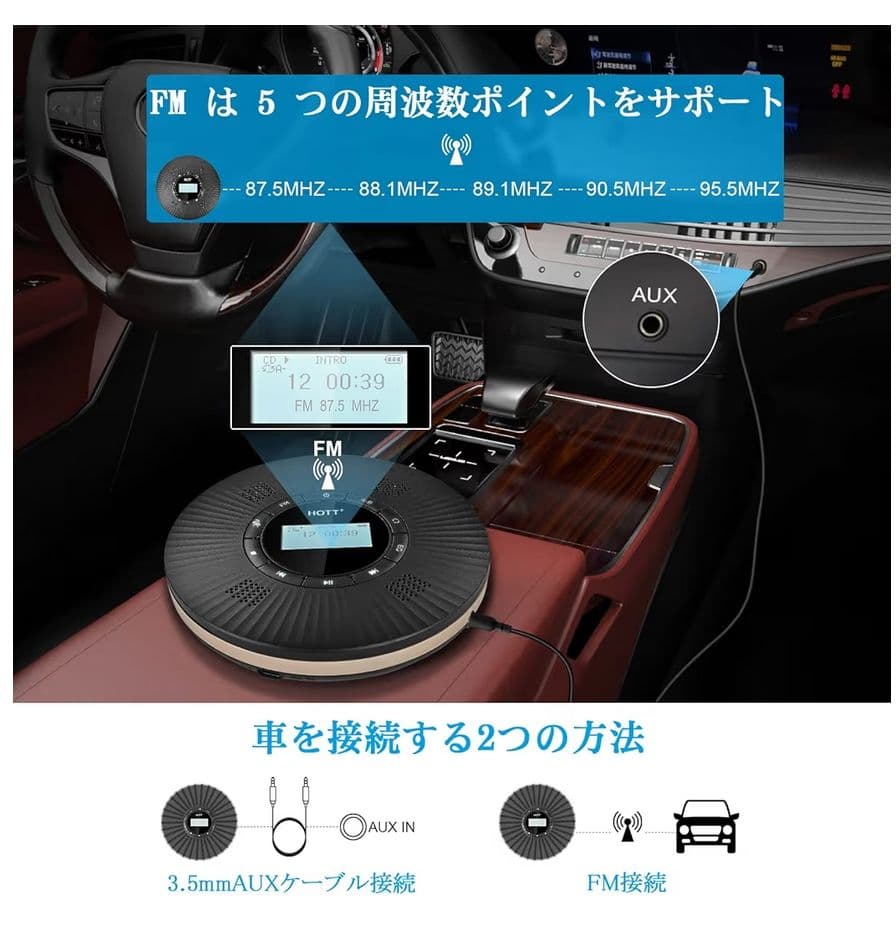 ポータブル CDプレーヤー Bluetooth5.3対応 1800mAh　再生