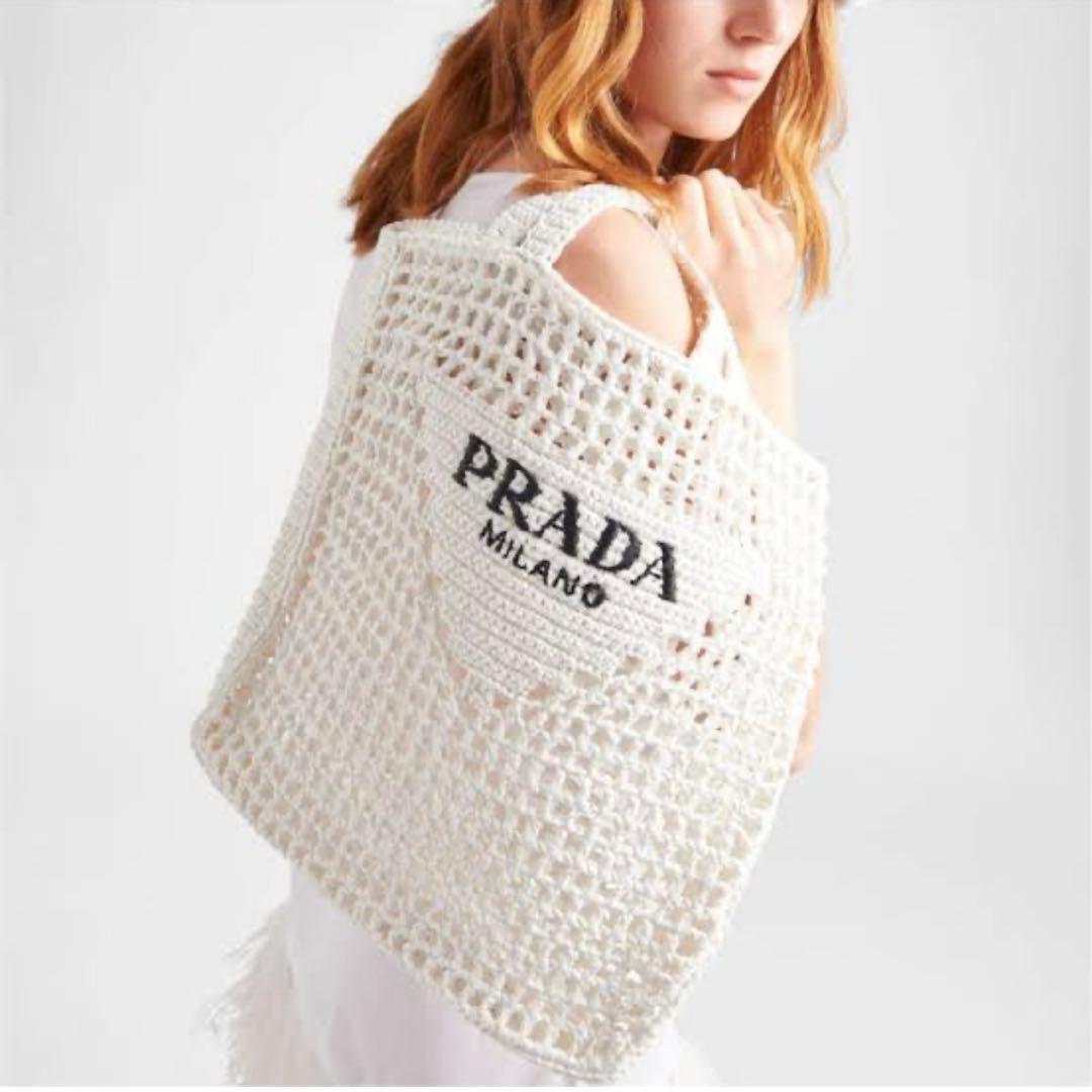 PRADA クロシェ　ラフィアトート