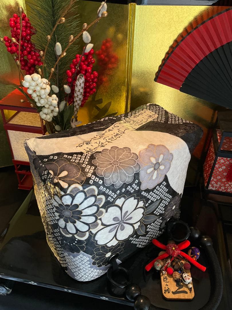一閑張り　一閑張りバッグ　古文書　和紙　花絵柄　大正　着物　桜　京友禅　ダリア菊