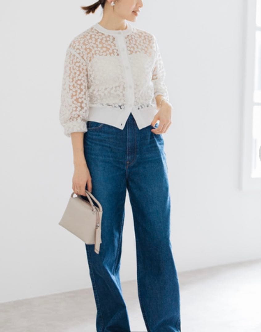 新品タグ付き★ IENAフラワーレースニットカーディガン