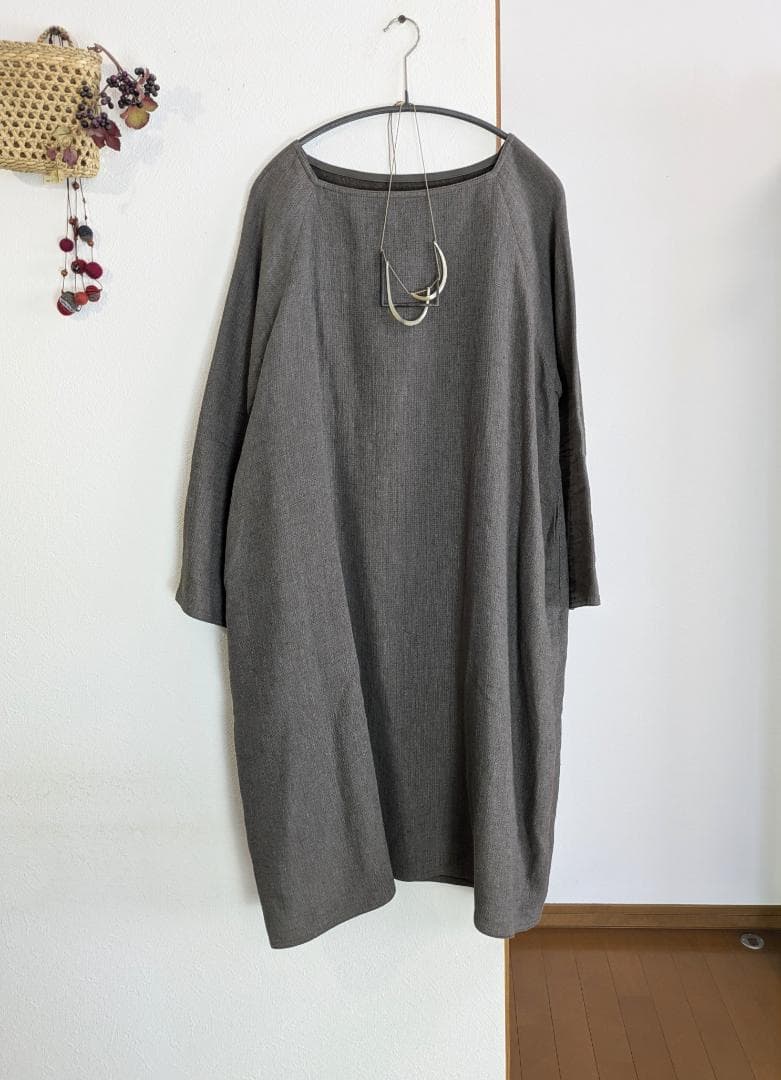 ヨーガンレール☆20年秋☆リネンコットン二重織バルーンOPチャコール☆美品です