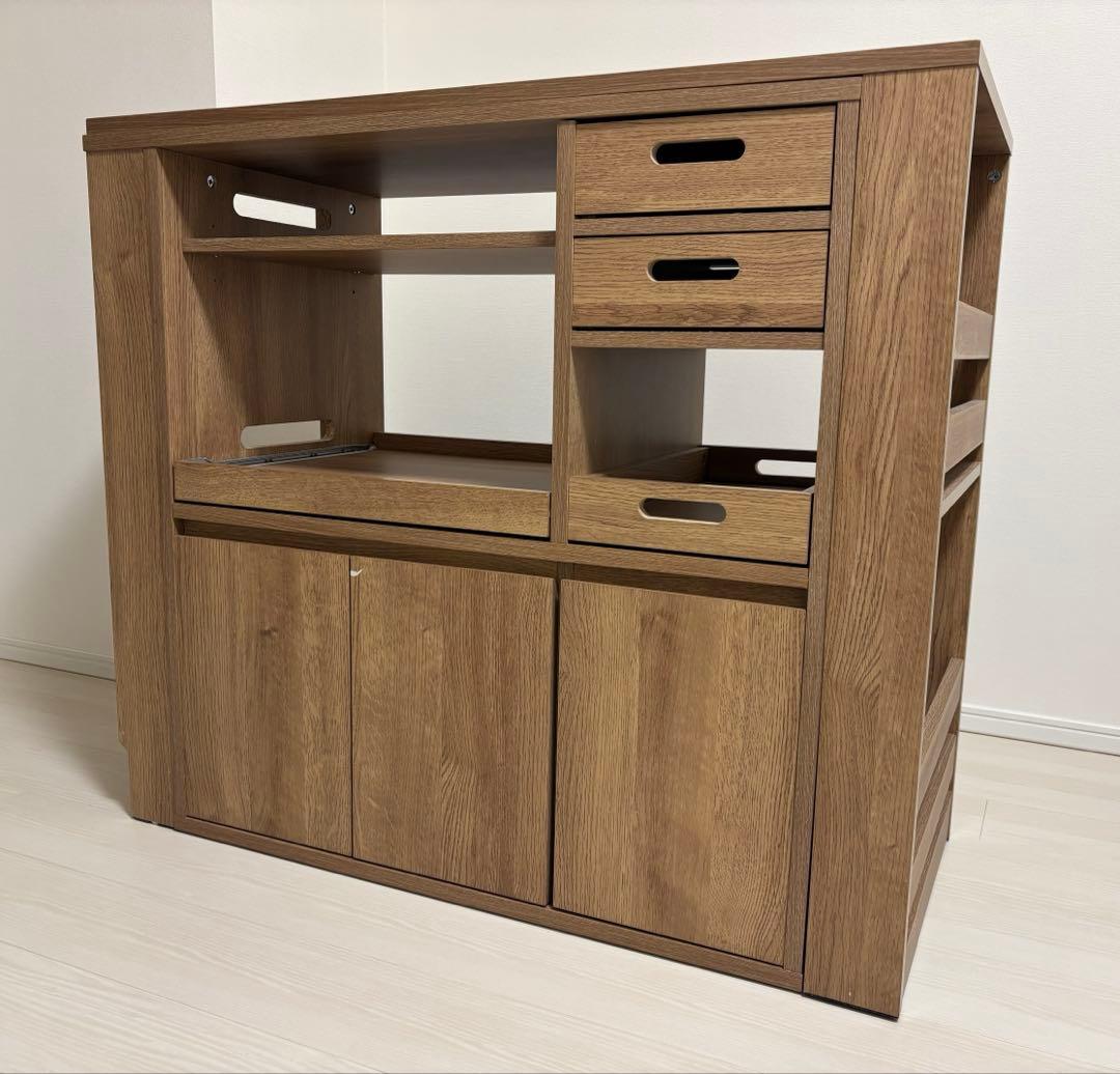 けろ[送料込/組立不要/匿名]伸縮式キッチンカウンター 食器棚 LOWYA