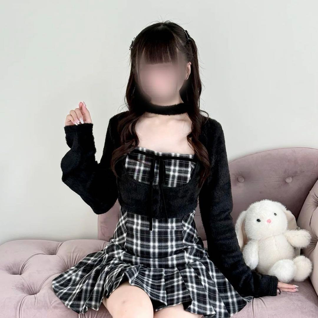 bunnylis ファーボレロ×チェックミニワンピ ブラック
