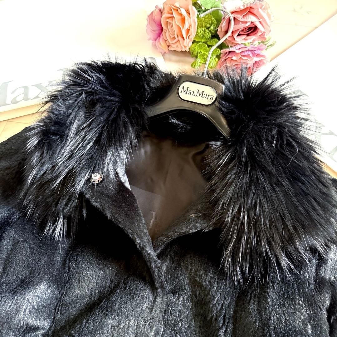 美品★マックスマーラ 高級リアルファー ロングコート ブラック 40