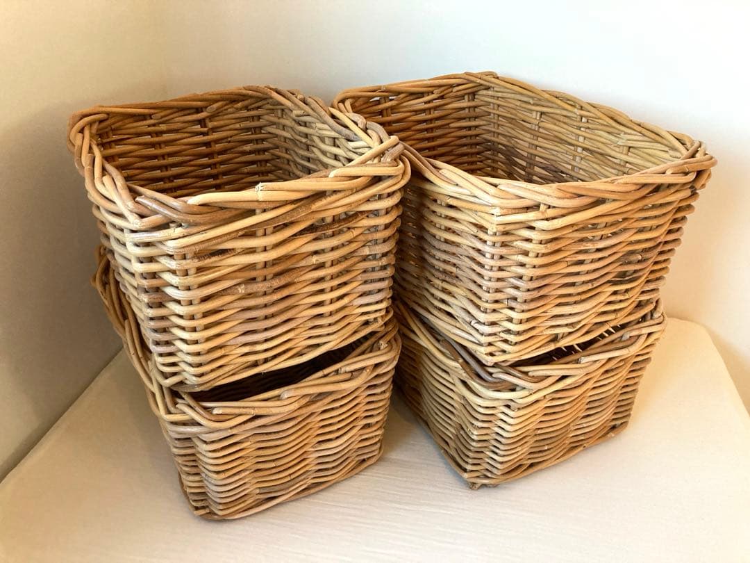 【未使用】松野屋 籐 バスケット カゴ 収納 4個セット