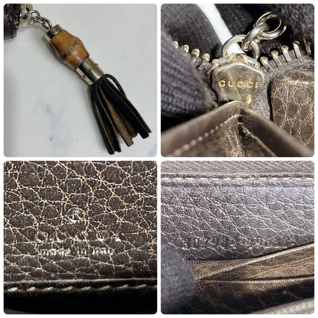 美品✨GUCCI ラウンドファスナー GGシマ バンブー ブラウン 長財布