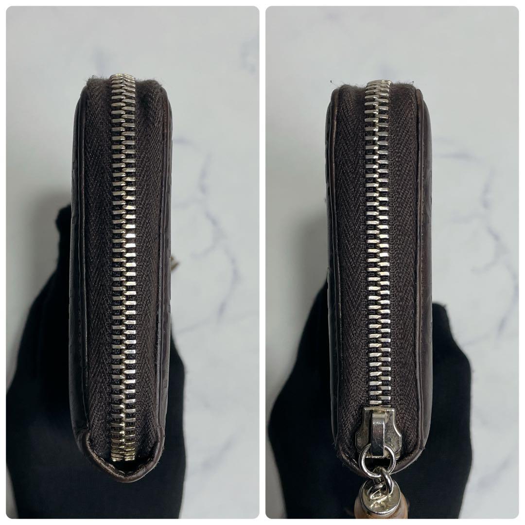 美品✨GUCCI ラウンドファスナー GGシマ バンブー ブラウン 長財布