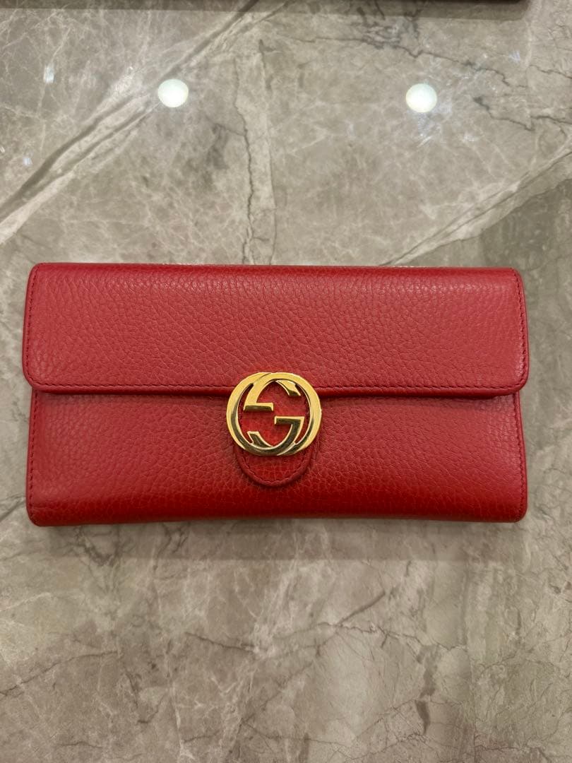 極美品！即発送！GUCCIインターロッキング長財布 ★赤★