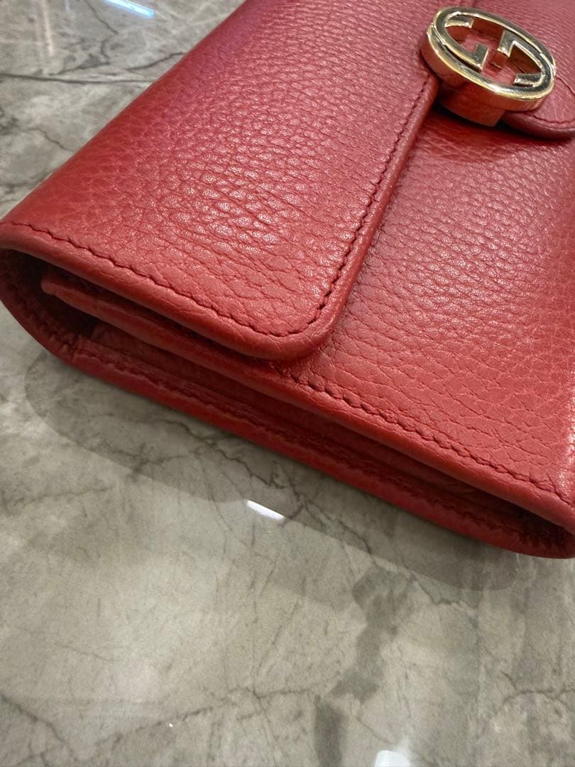 極美品！即発送！GUCCIインターロッキング長財布 ★赤★