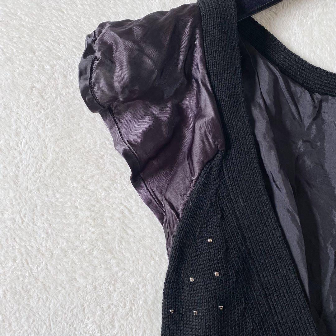 sacai サカイ コットンニット　ビーズ刺繍 フリル袖 チュニックワンピース黒