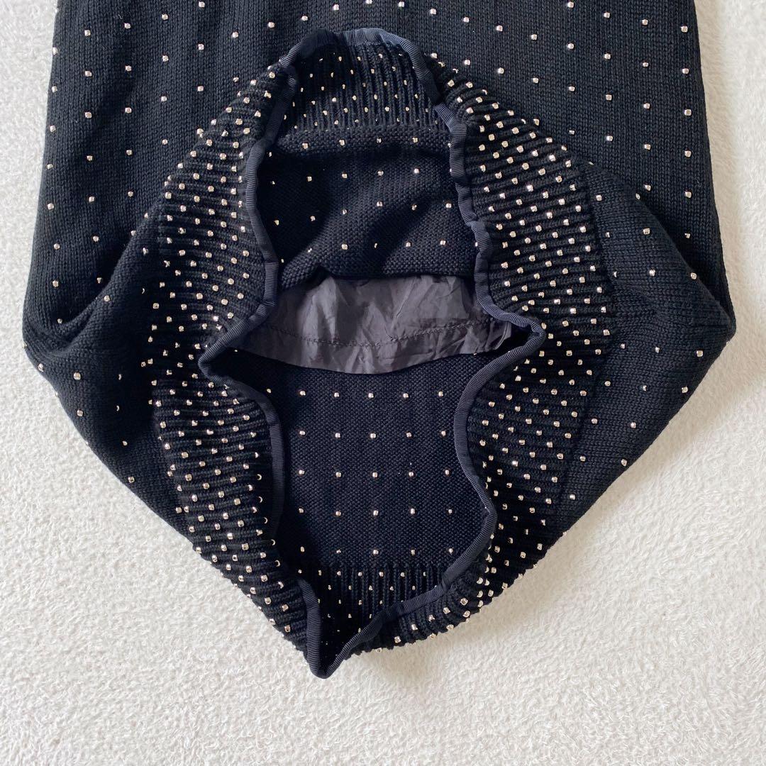 sacai サカイ コットンニット　ビーズ刺繍 フリル袖 チュニックワンピース黒