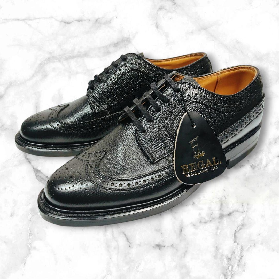 REGAL リーガル レースアップシューズ ウィングチップ シボ革 ブラック