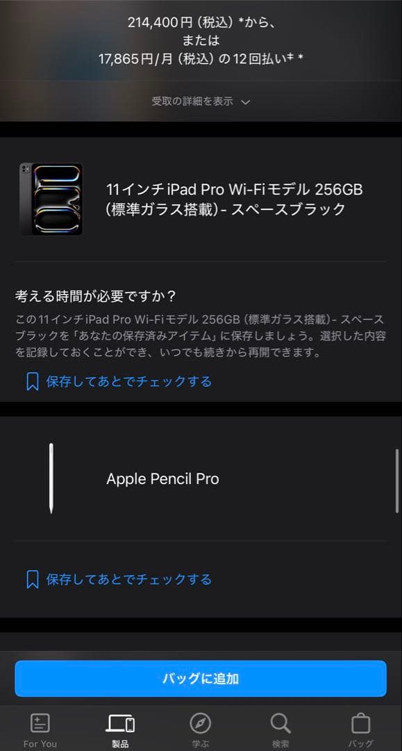 iPad Pro 11インチ M4 256GB 付属品いろいろ アップルケア+
