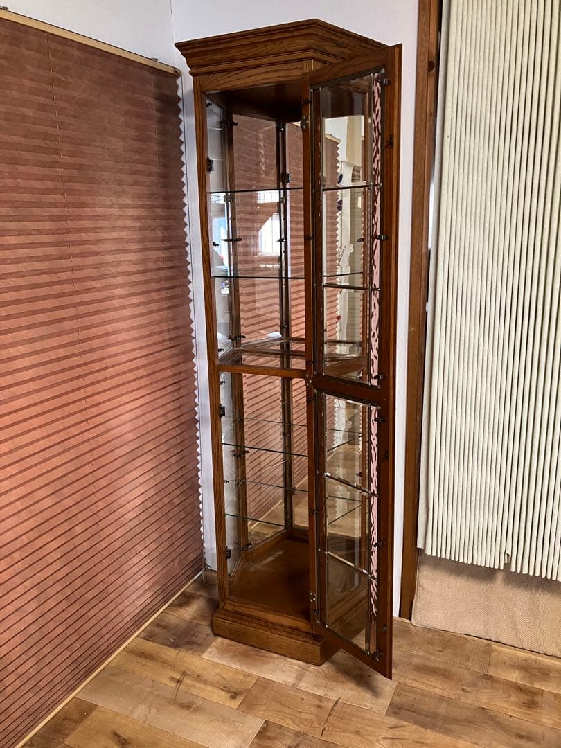 鈴木紀善 キュリオケース　キャビネット　ステンドグラス　オーク材