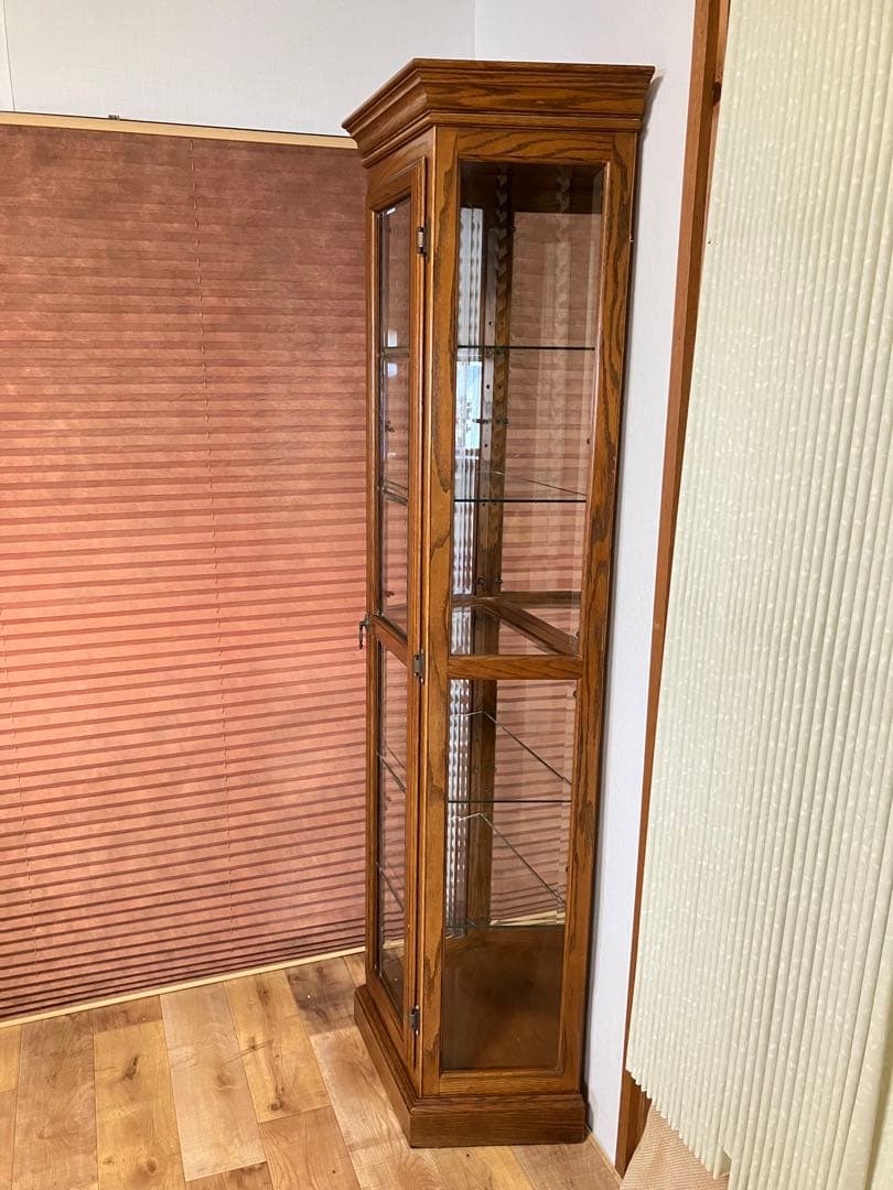 鈴木紀善 キュリオケース　キャビネット　ステンドグラス　オーク材