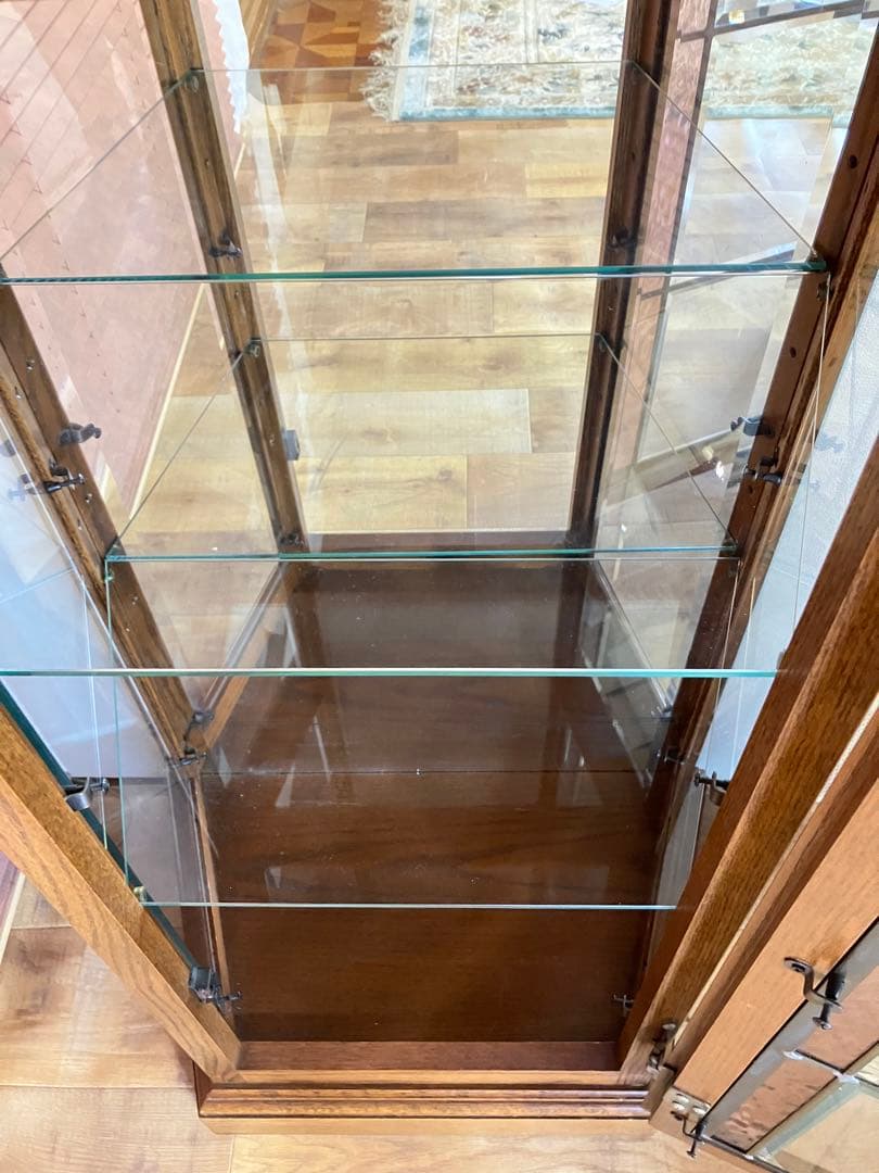 鈴木紀善 キュリオケース　キャビネット　ステンドグラス　オーク材