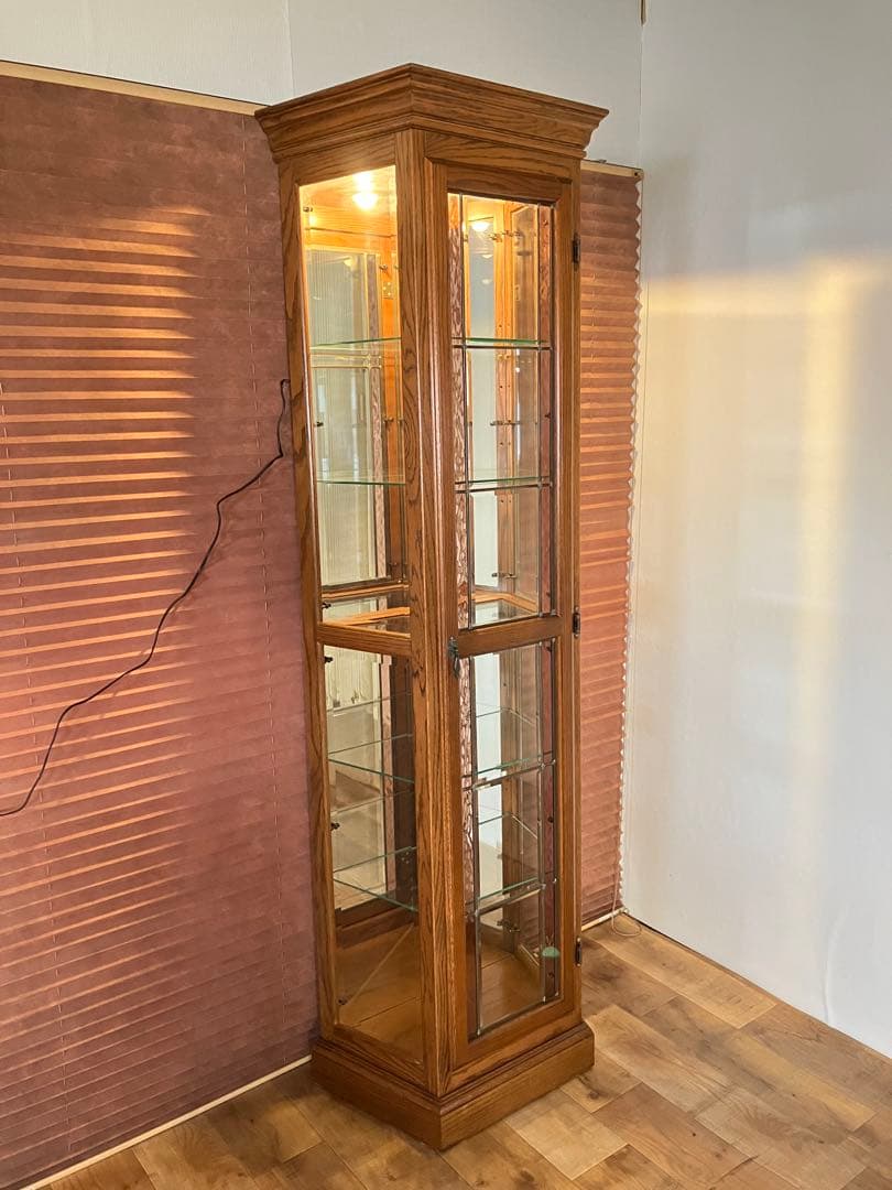 鈴木紀善 キュリオケース　キャビネット　ステンドグラス　オーク材