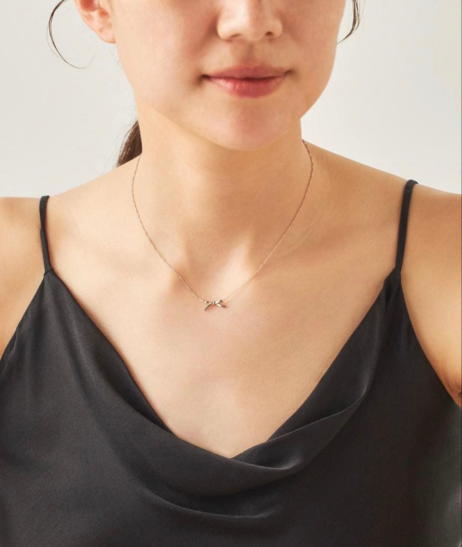 ete レイヤード リボン ネックレス ピンクゴールド