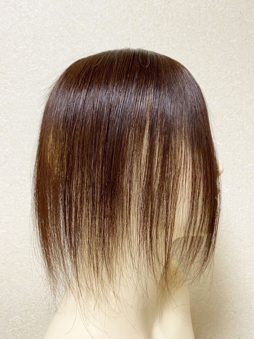 人毛100% ヘアピース　ブラウン28 シルクスキン　総手植え引き抜き　前カット