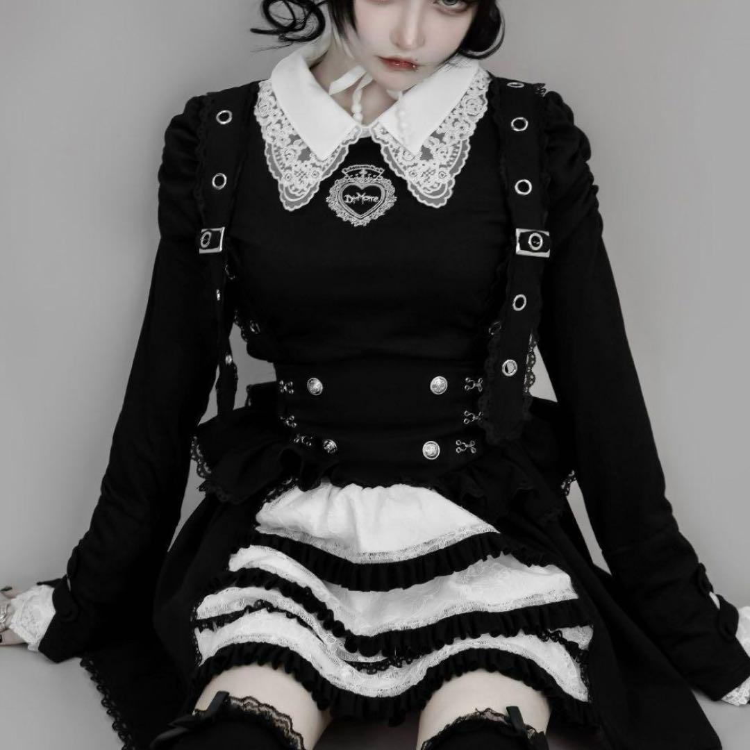 DimMoire正規品 Lサイズ おすましレース襟トップス 黒白