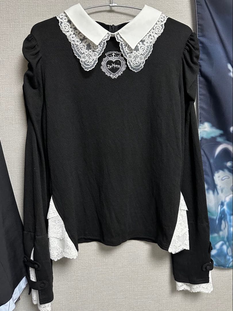 DimMoire正規品 Lサイズ おすましレース襟トップス 黒白