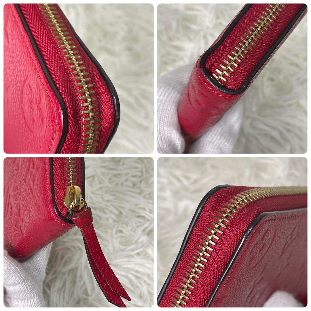 美品 LOUIS VUITTON ルイヴィトン 赤 モノグラムエンボス 長財布