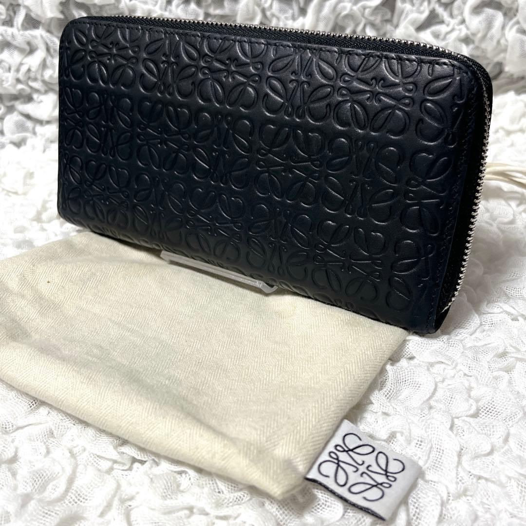 未使用級✨ロエベ　ラウンドファスナー　アナグラム　レザー　長財布 エンボス加工