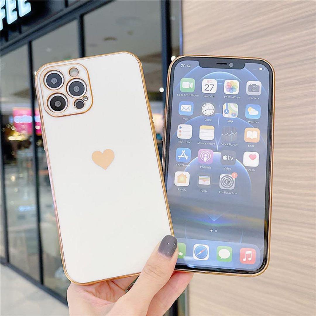 ★電気メッキ耐衝撃電話ケースiPhone 13 mini ハート ホワイト 白