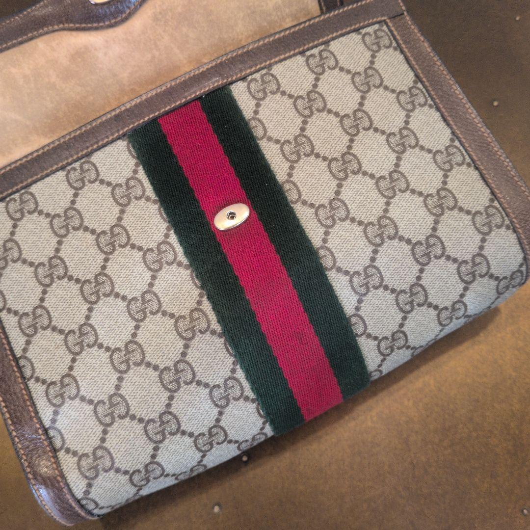 GUCCI シェリーライン GG クラッチバッグ ブラウン レザー ロゴ