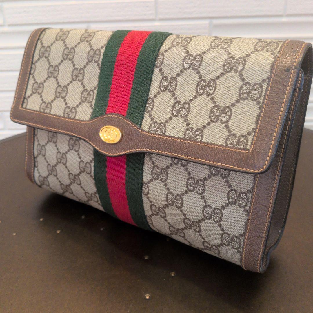 GUCCI シェリーライン GG クラッチバッグ ブラウン レザー ロゴ