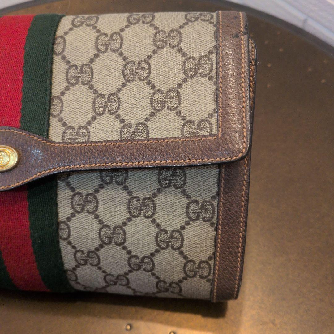 GUCCI シェリーライン GG クラッチバッグ ブラウン レザー ロゴ