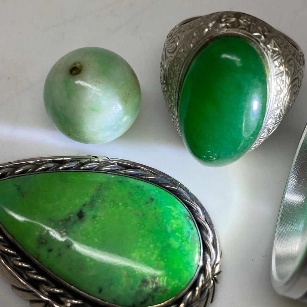 専用sterling 本翡翠 ネックレストップ 指輪玉銀細工かんざし37gタコサ