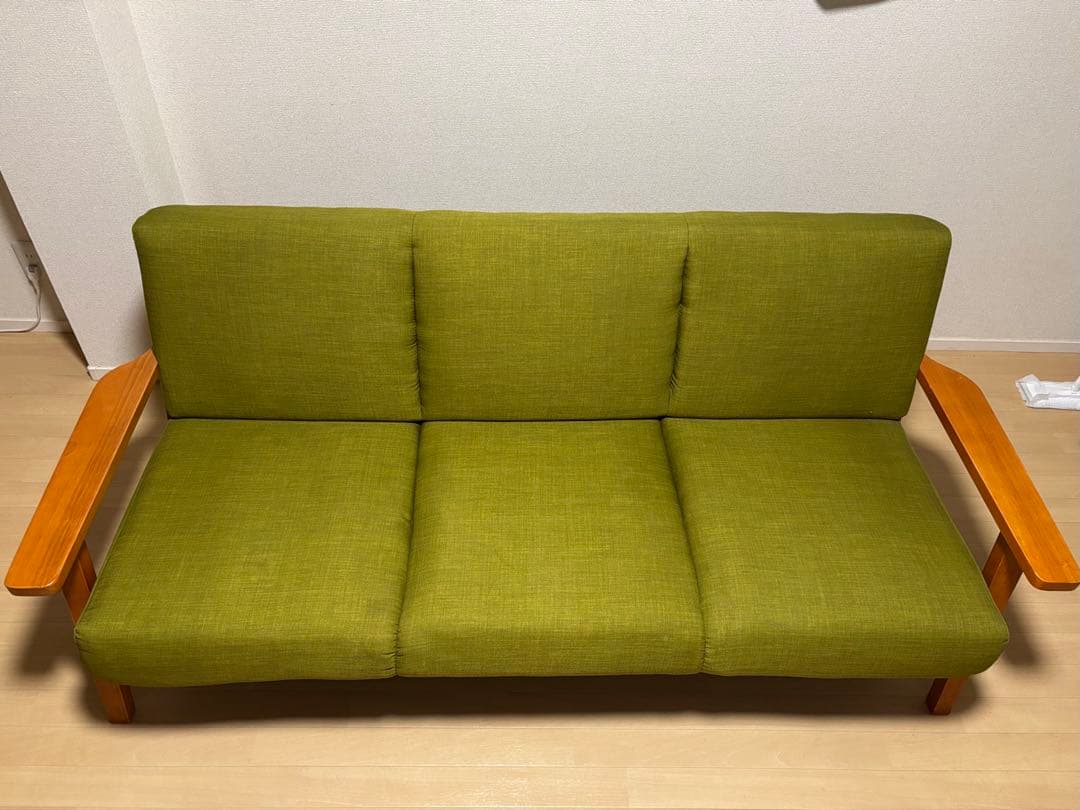 ◽️北欧風 モスグリーン布製3人掛けソファ◽️