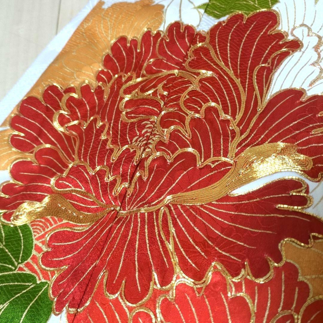 正絹 オフホワイト 牡丹、菊、梅 振袖リメイクドレス