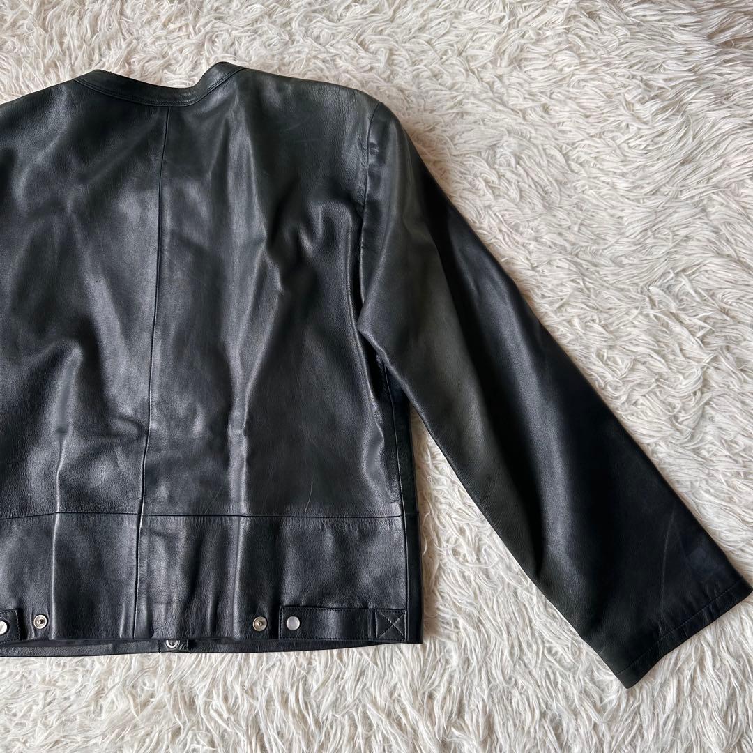 希少✨アニエスベー　レザージャケット　ノーカラー　スナップボタン　黒　本革