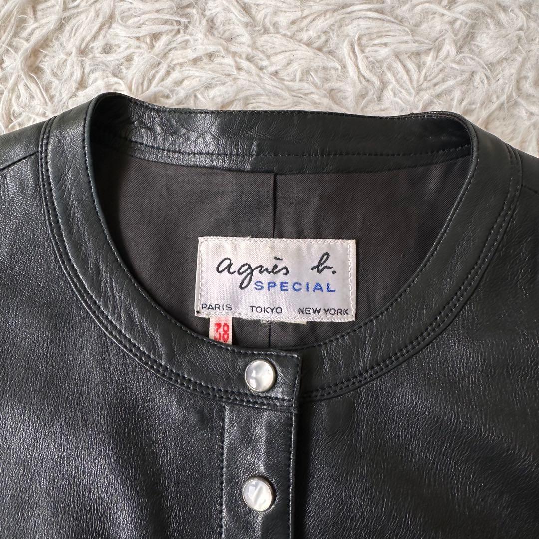希少✨アニエスベー　レザージャケット　ノーカラー　スナップボタン　黒　本革