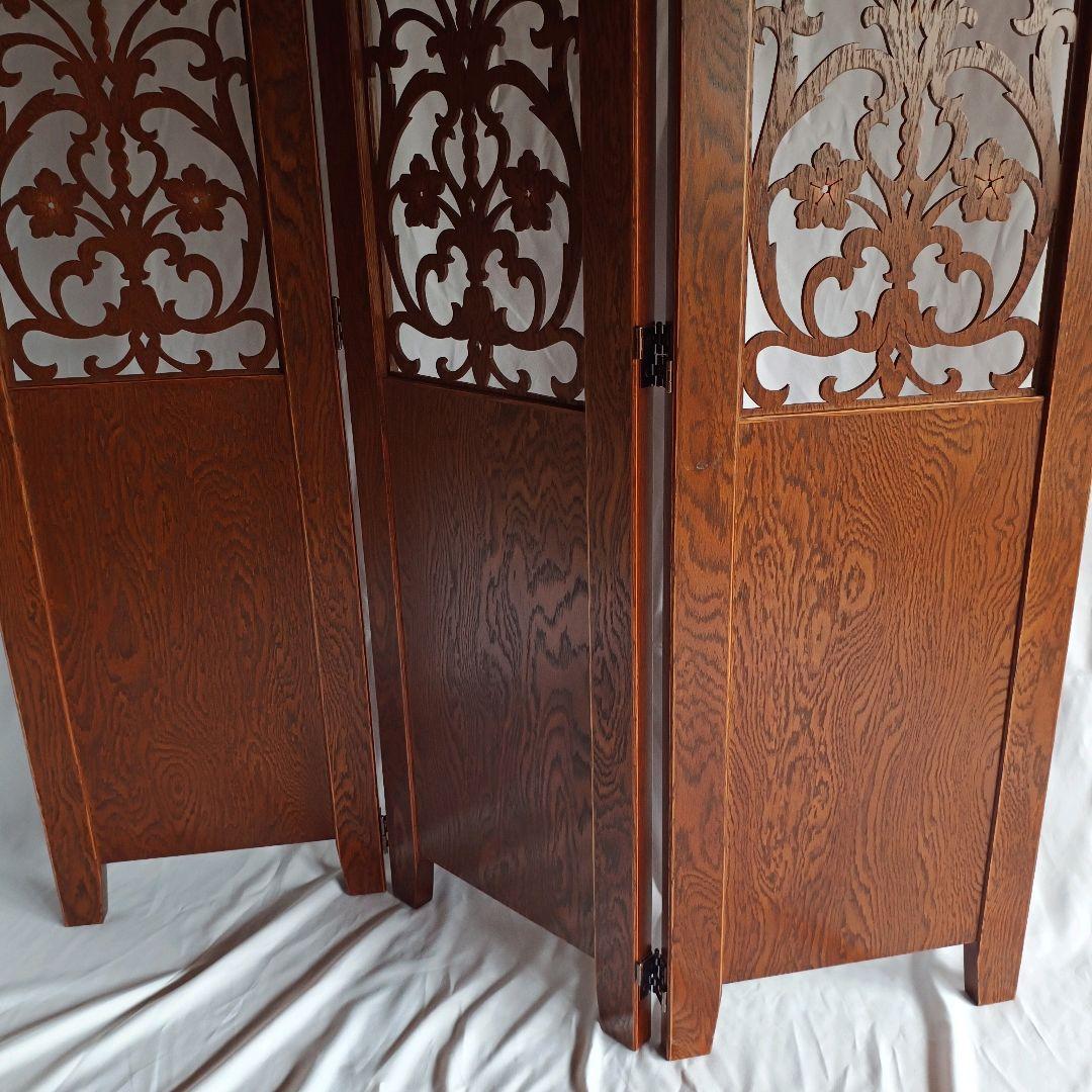 【希少】木目の美しい 花柄 パーテーション 3連 衝立 間仕切り ヴィンテージ