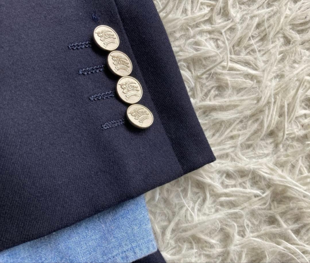 【超名品】ＢＢ５位　バーバリー　金ボタンダブルセットアップスーツ　ネイビー紺ブレ