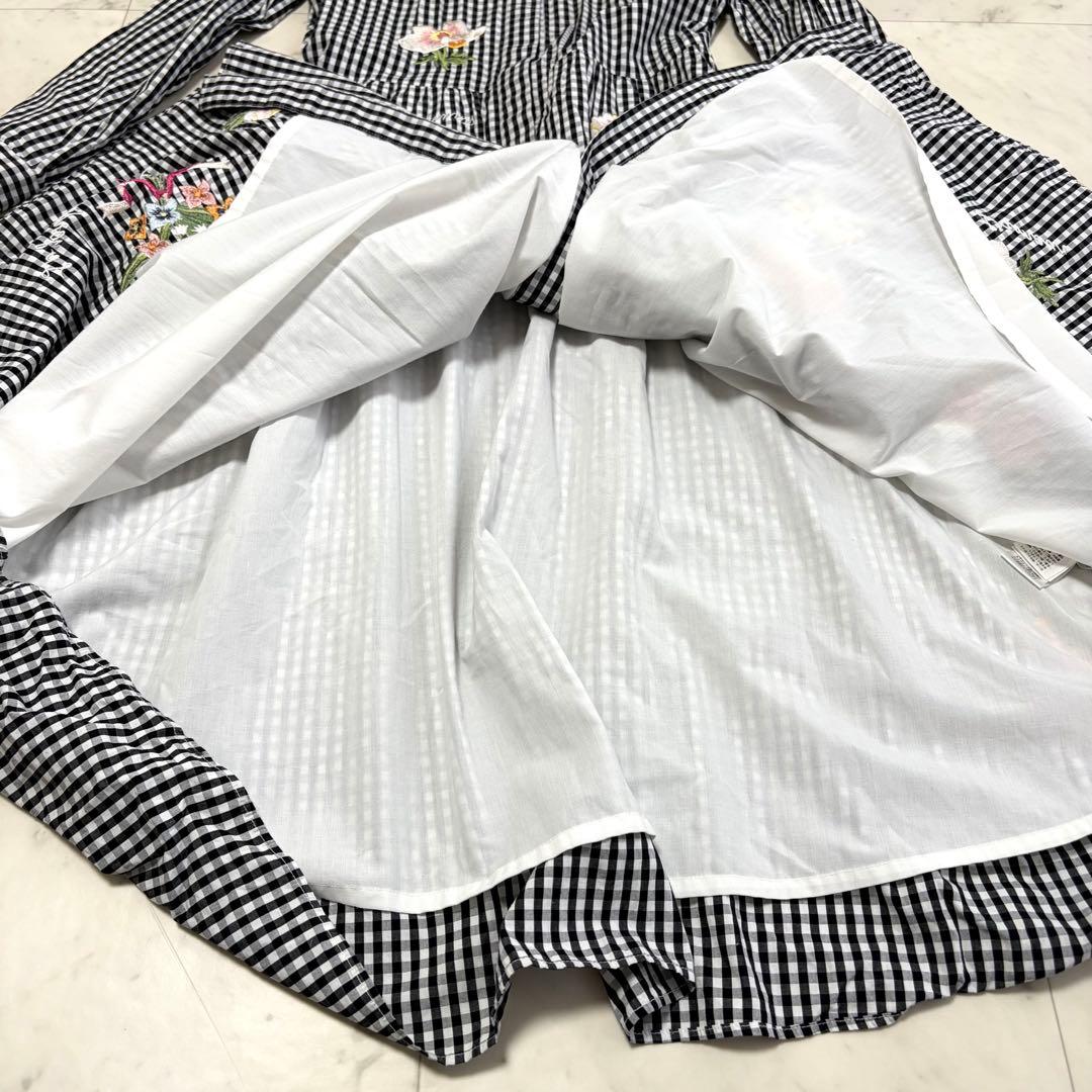 美品 チェスティ ギンガムチェック ティアードシャツワンピース 花刺繍 サイズ0