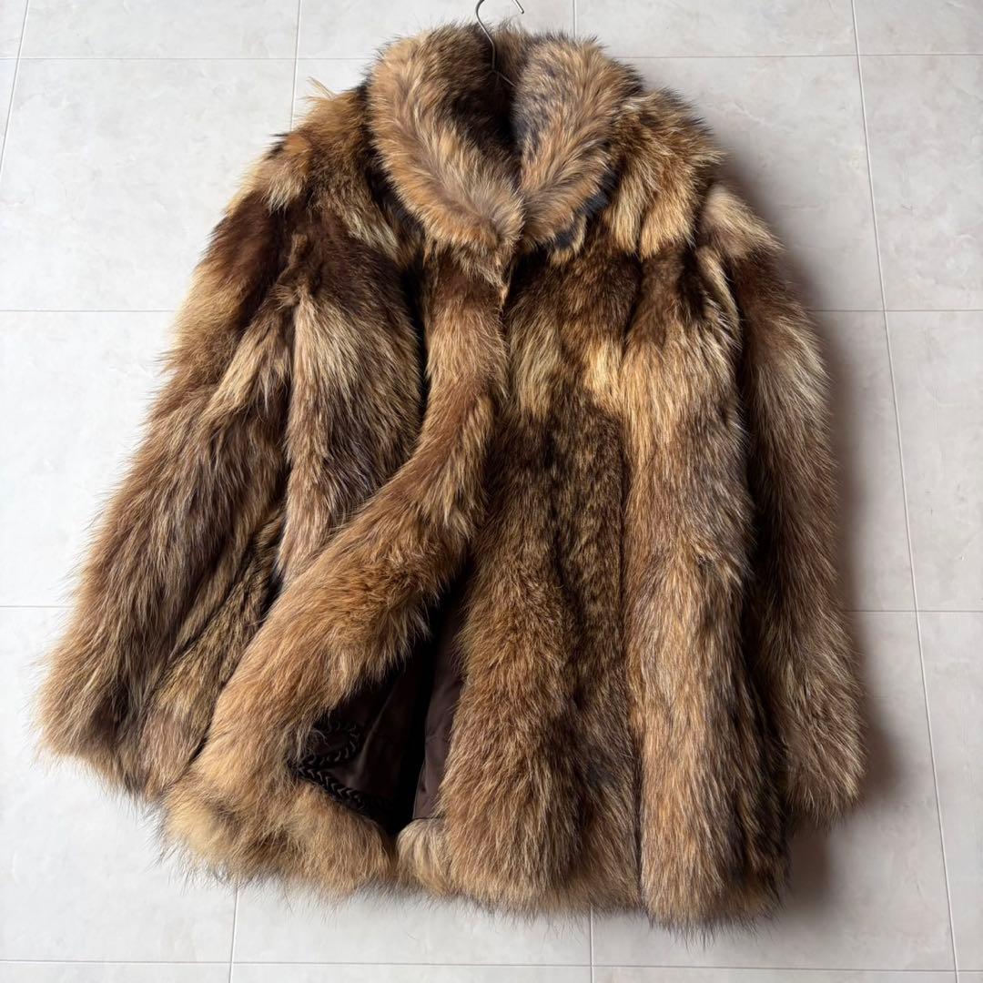 ✨最高級 リアルファー 毛皮コート ラクーンファー ブラウン系 フリーサイズ