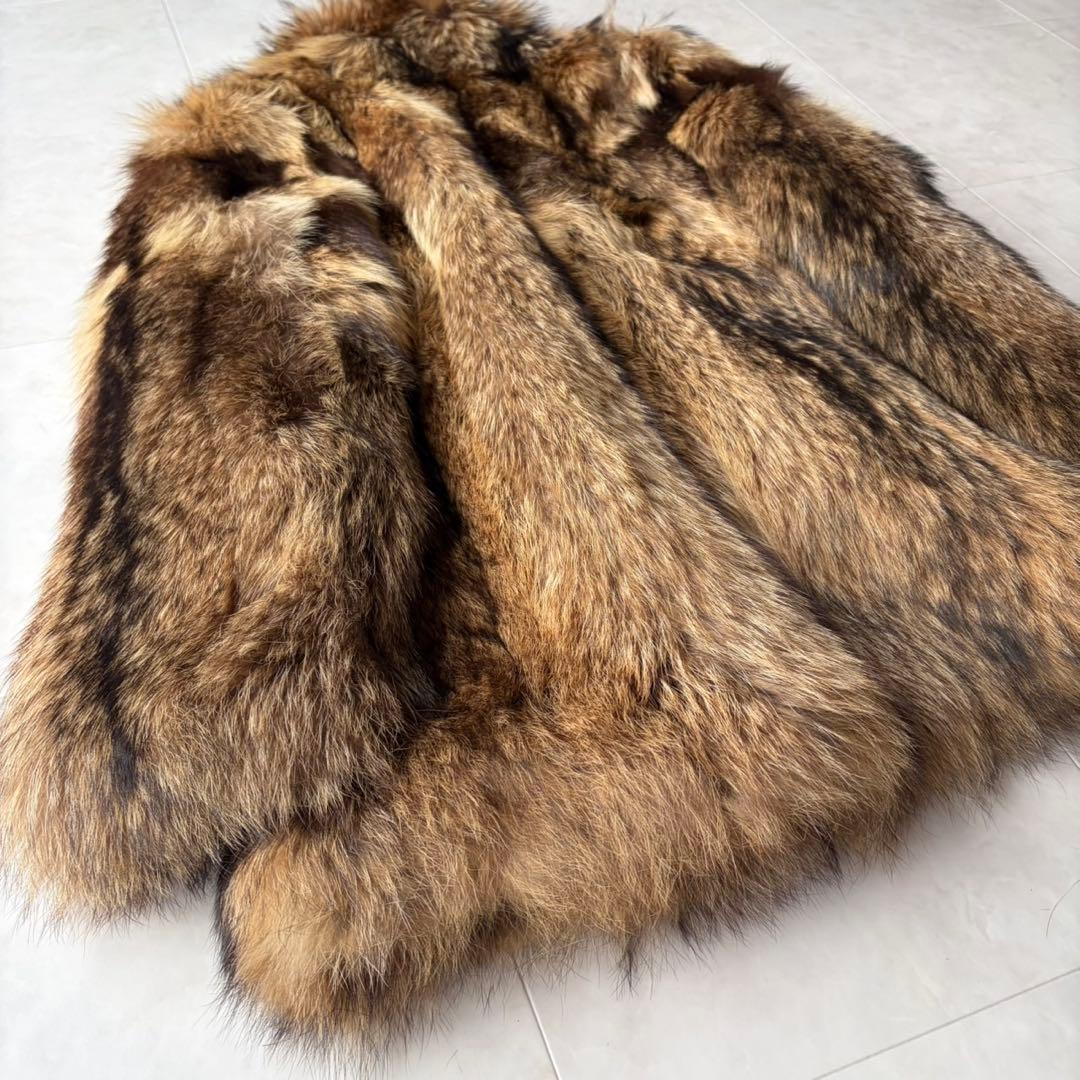 ✨最高級 リアルファー 毛皮コート ラクーンファー ブラウン系 フリーサイズ