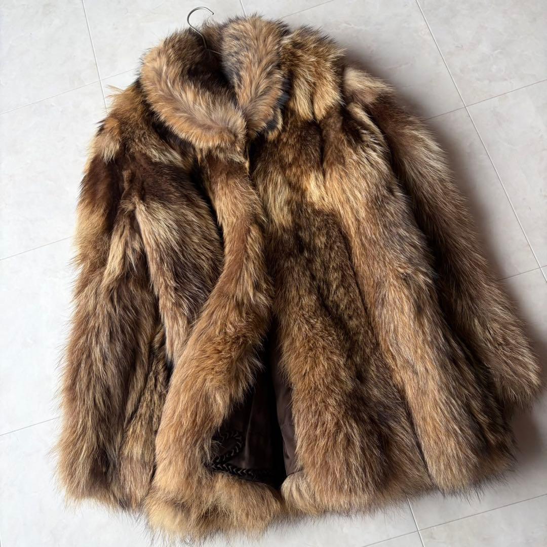 ✨最高級 リアルファー 毛皮コート ラクーンファー ブラウン系 フリーサイズ