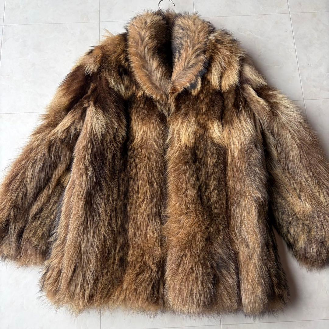 ✨最高級 リアルファー 毛皮コート ラクーンファー ブラウン系 フリーサイズ