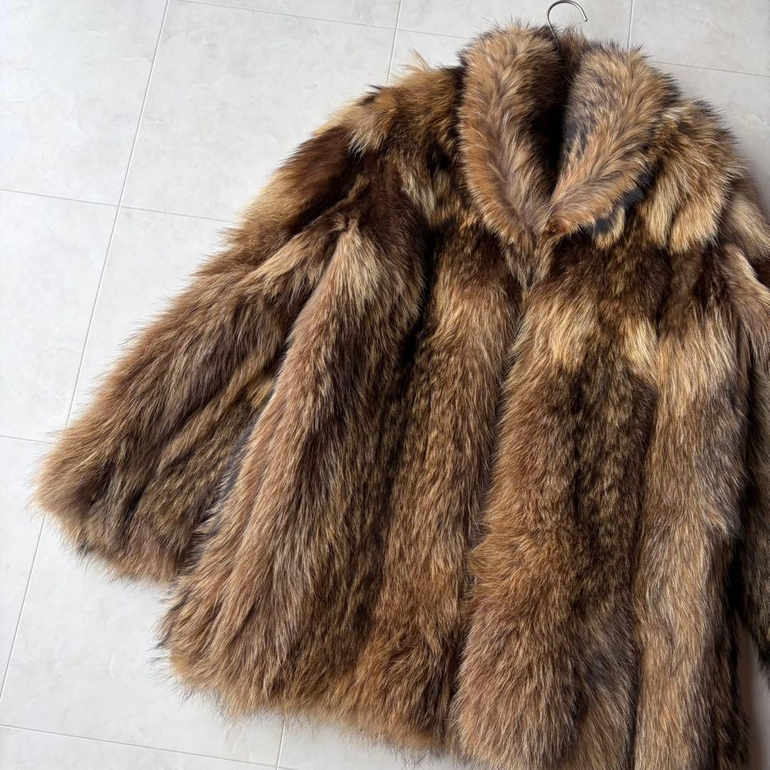 ✨最高級 リアルファー 毛皮コート ラクーンファー ブラウン系 フリーサイズ