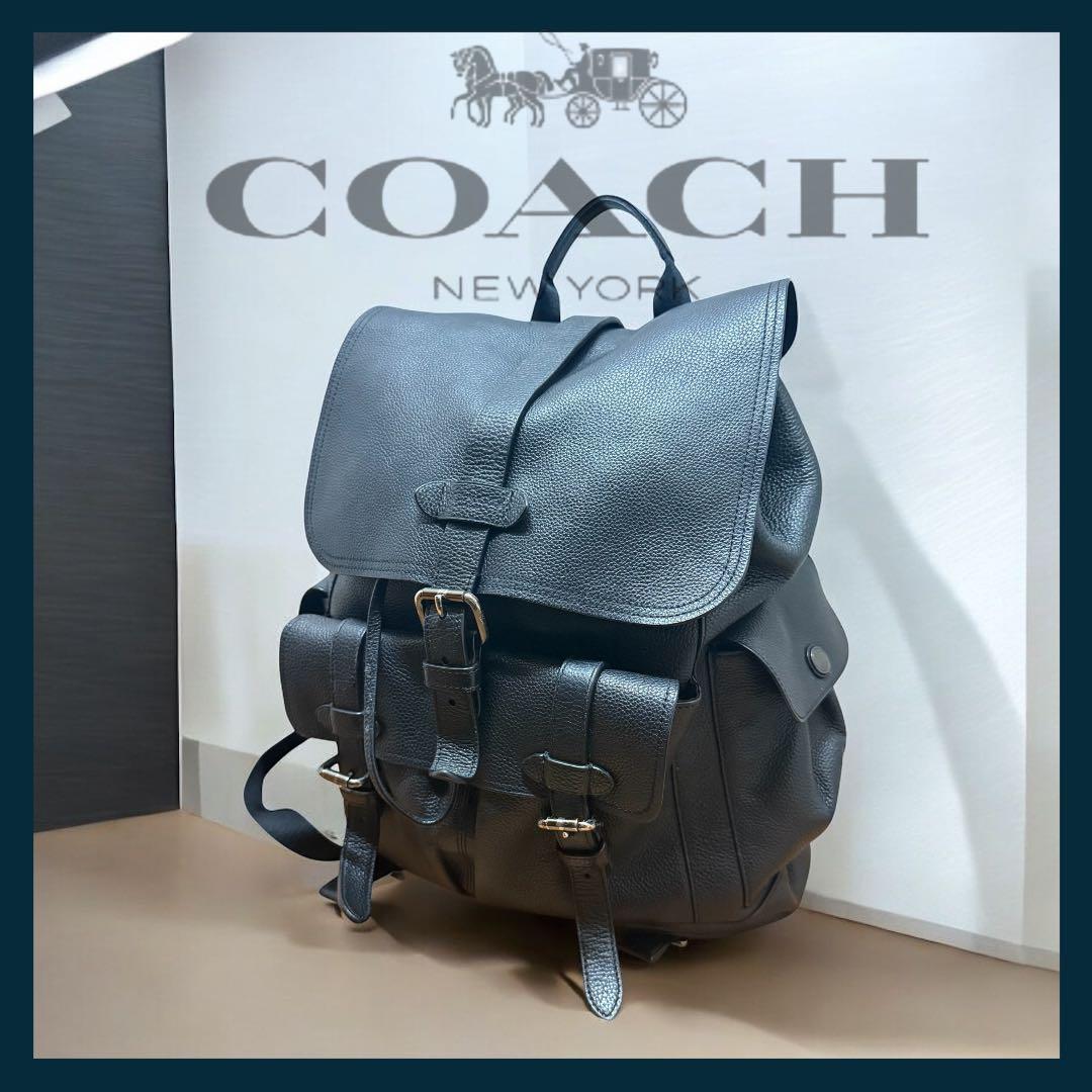 【即完売品】COACH ブラックレザーバックパック　リュック　セール中！！